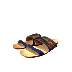 Tahari Fern Sandals Size 8 Metallic Scale Slide Flat Sandals Boho Resort